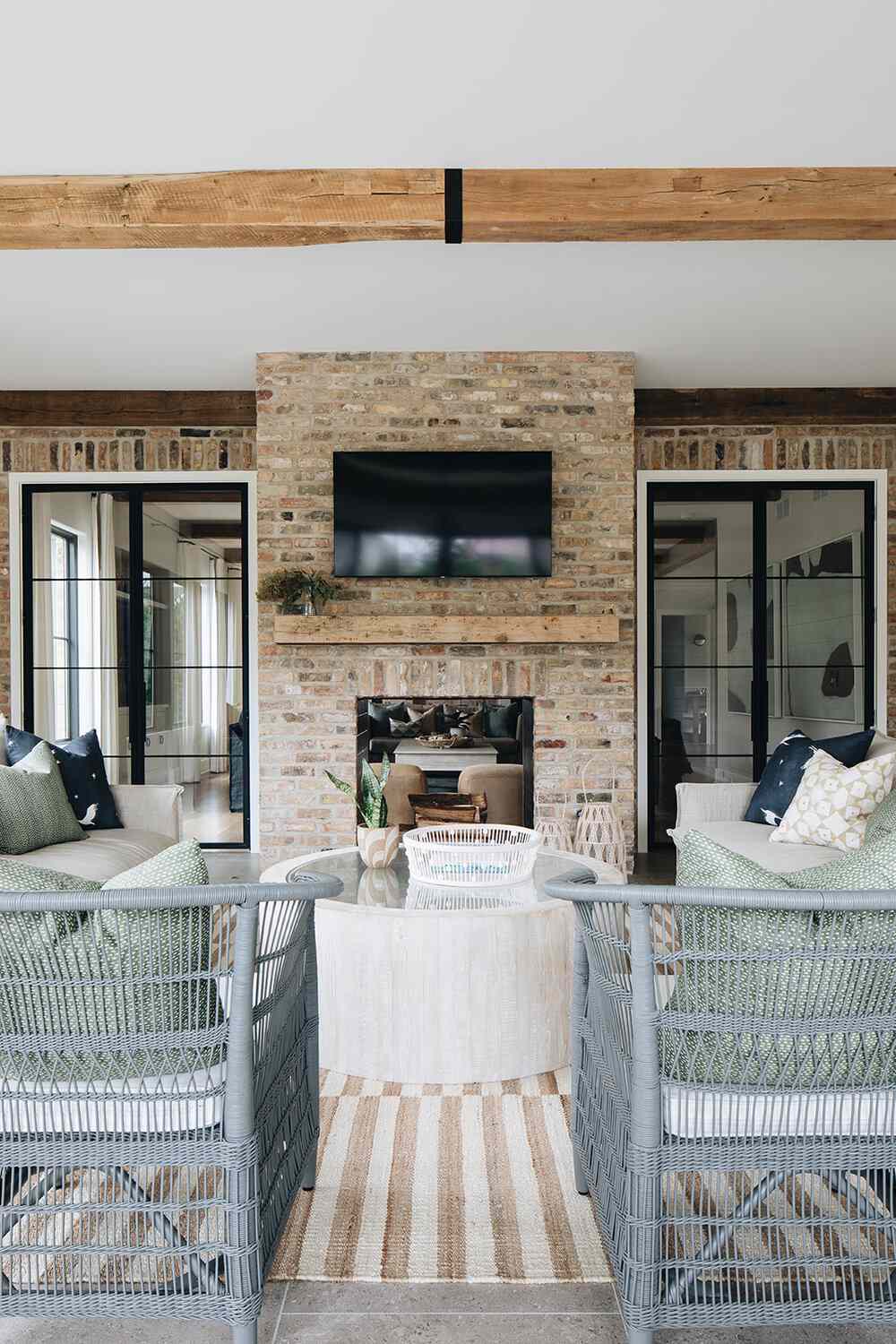 coastal outdoor living room with fireplace