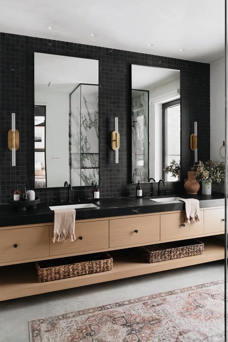 black bathroom backsplash tile