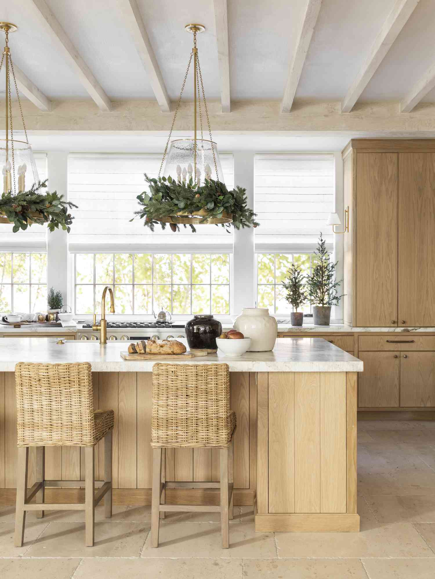 kitchen pendant lights decorated for christmas