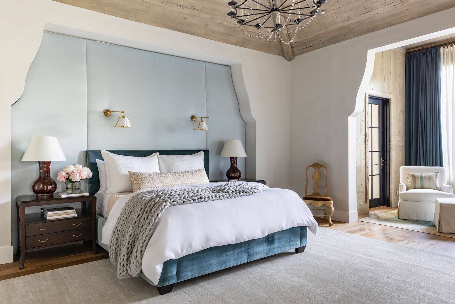 blue bedroom headboard wall ideas