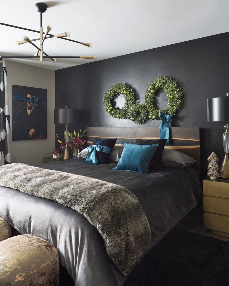 christmas bedroom decorated with ribbon
