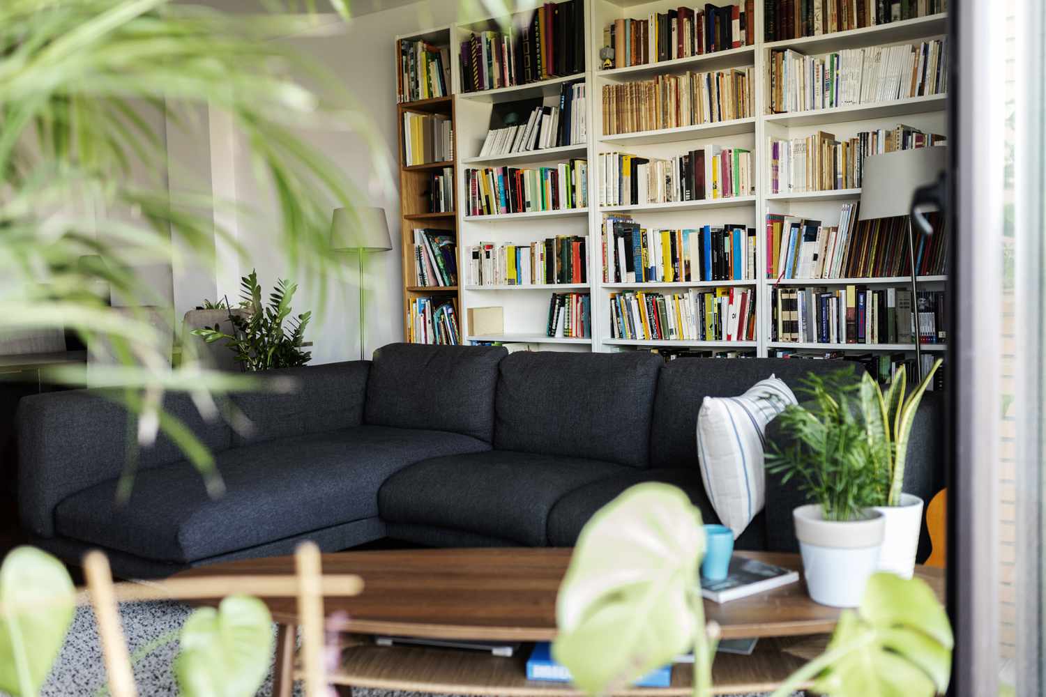 9 Dekorstücke, die in einem Raum immer überfüllt aussehen - und was stattdessen zu tun ist 16 Couch und Bücherregal im gemütlichen Wohnzimmer