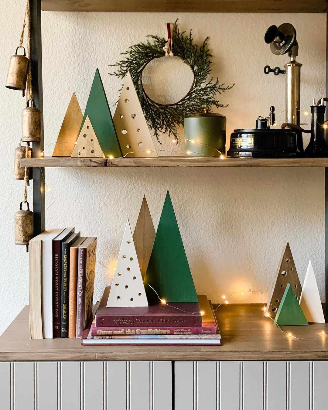 Small, colorful wood Christmas trees