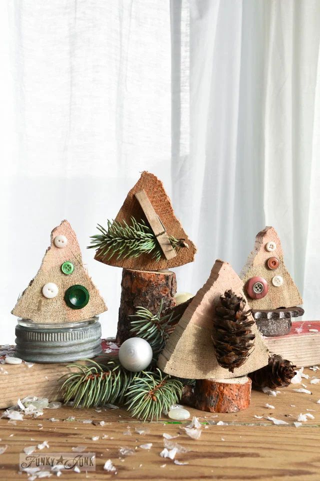 Small, DIY trees made from firewood