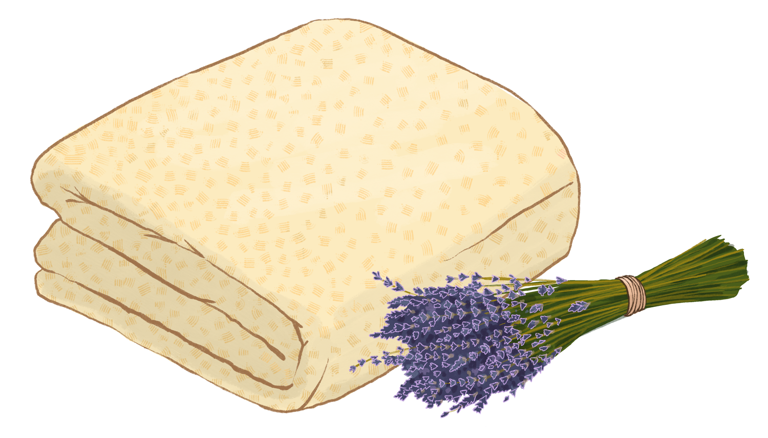 An illustration of a blanket and a bunch of lavender